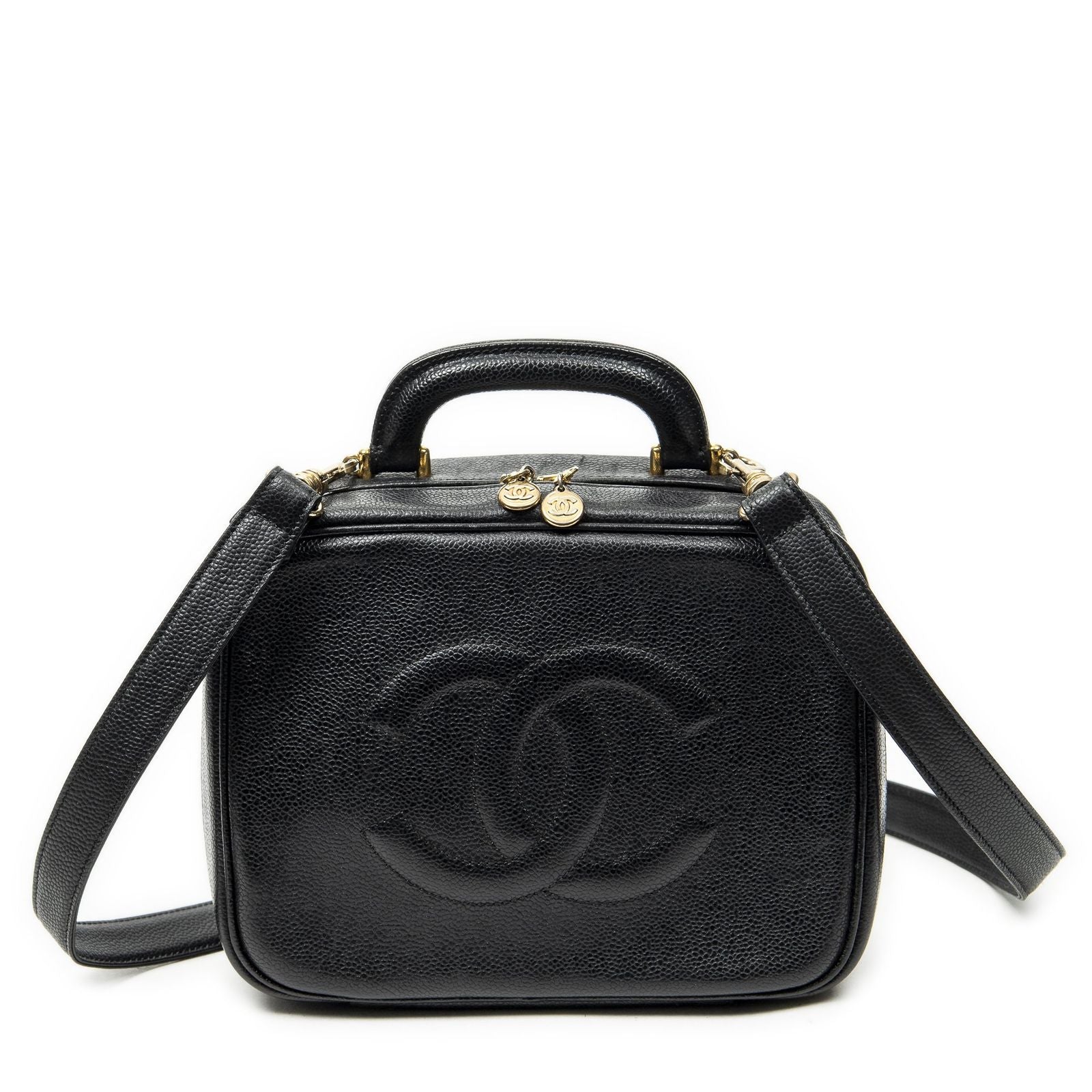 Chanel CC Vanity Top Handle Black Caviar Leather Handbag