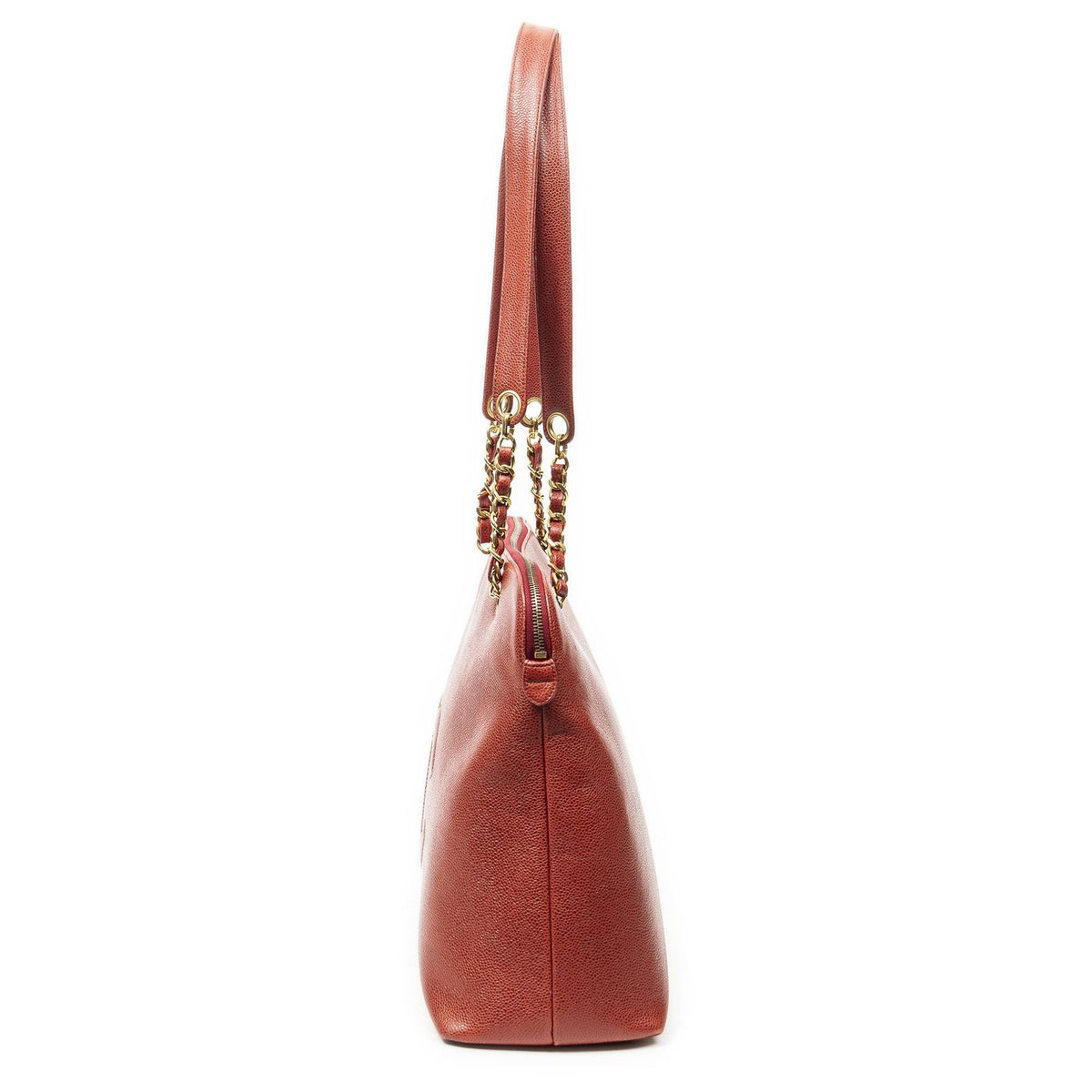 Chanel Large CC Dome Tote Red Caviar Leather — view 3