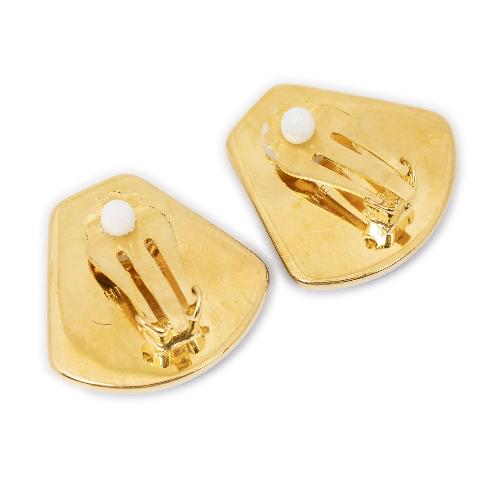 Hermes Inlaid Clip on Earrings Blue Green Flag Motif — view 2