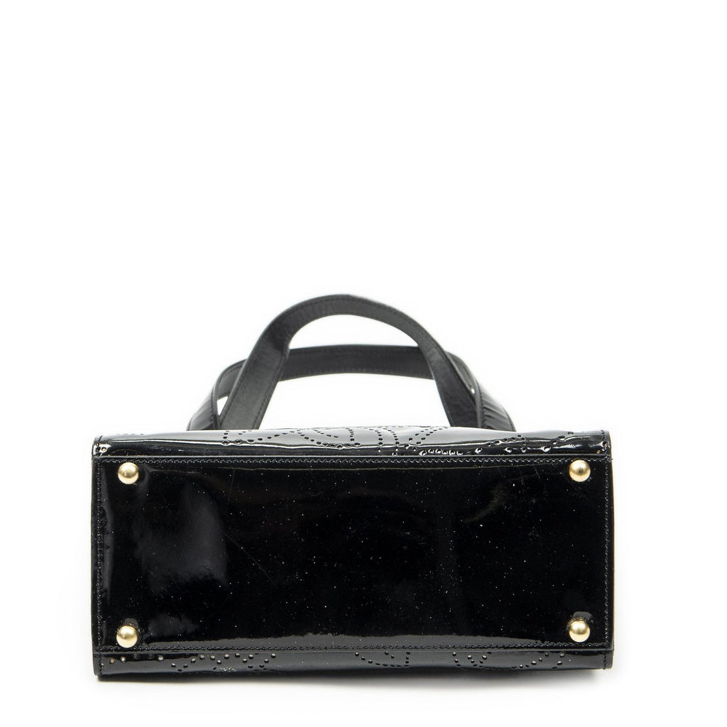 Chanel CC Perforated Camellia Tote Black Patent Leather — view 6