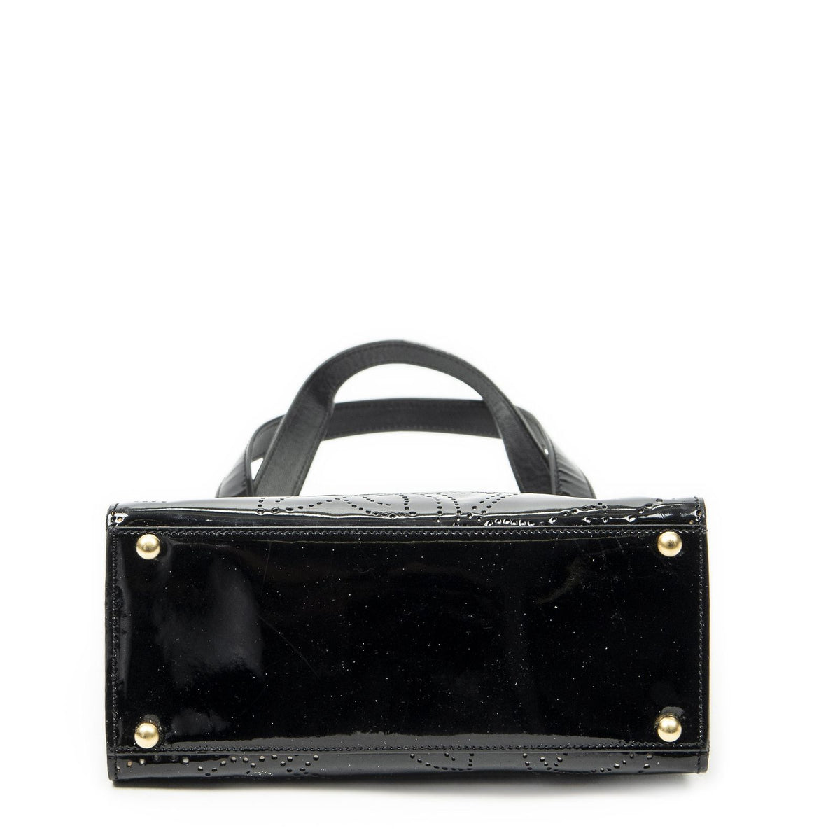 Chanel CC Perforated Camellia Tote Black Patent Leather — view 6