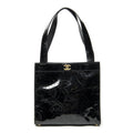 Chanel CC Perforated Camellia Tote Black Patent Leather