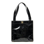 Chanel CC Perforated Camellia Tote Black Patent Leather
