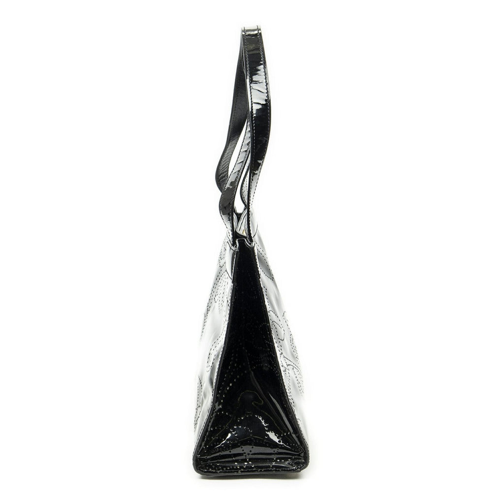 Chanel CC Perforated Camellia Tote Black Patent Leather — view 4