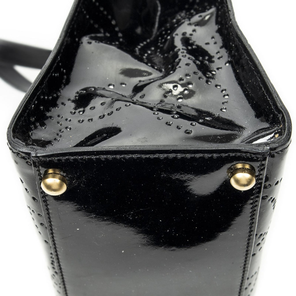 Chanel CC Perforated Camellia Tote Black Patent Leather — view 8