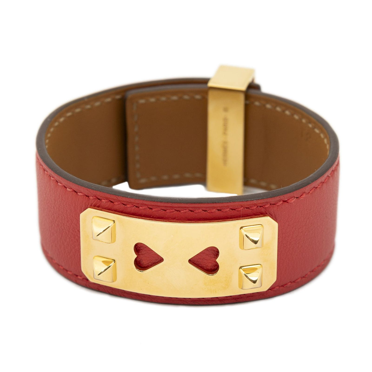Hermes As de Coeur Collier de Chien Bracelet Red Swift Leather