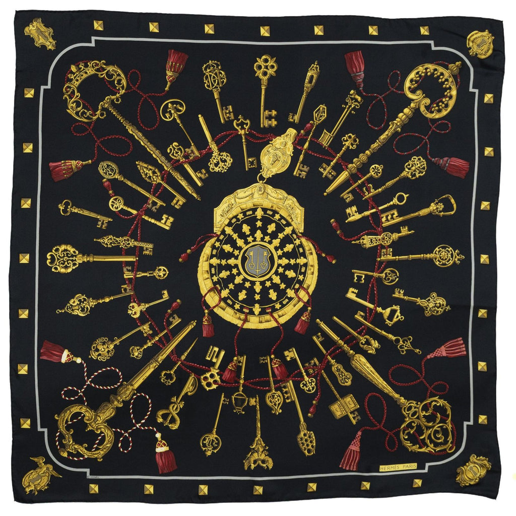 Hermes Scarf Black Gold Red Twill Silk — view 2