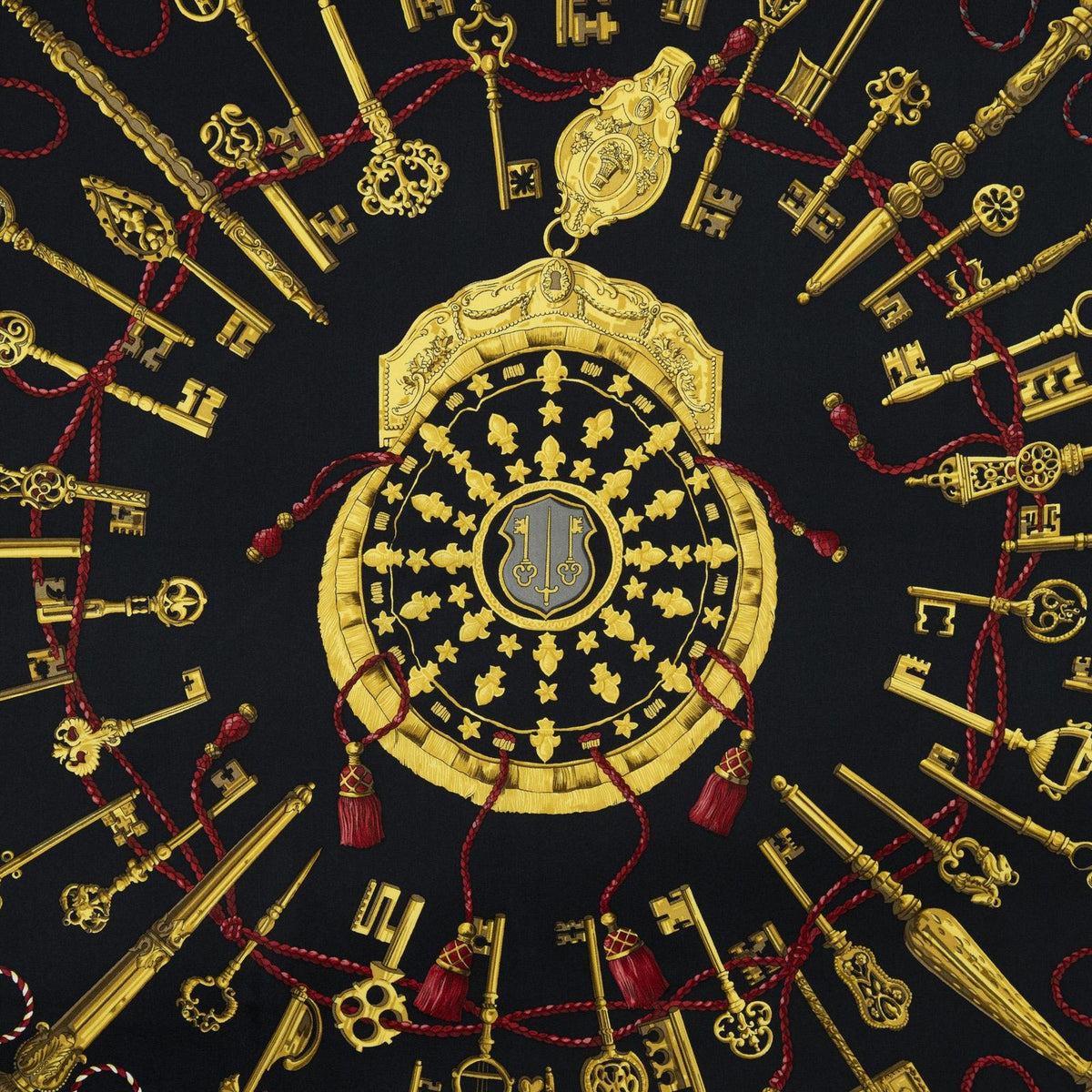 Hermes Scarf Black Gold Red Twill Silk — view 3