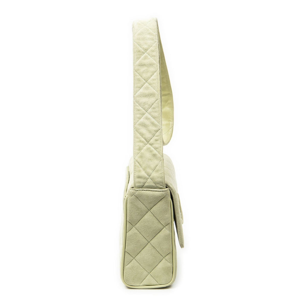 Chanel Mini CC Square Flap Bag Light Green Quilted Suede Leather — view 4