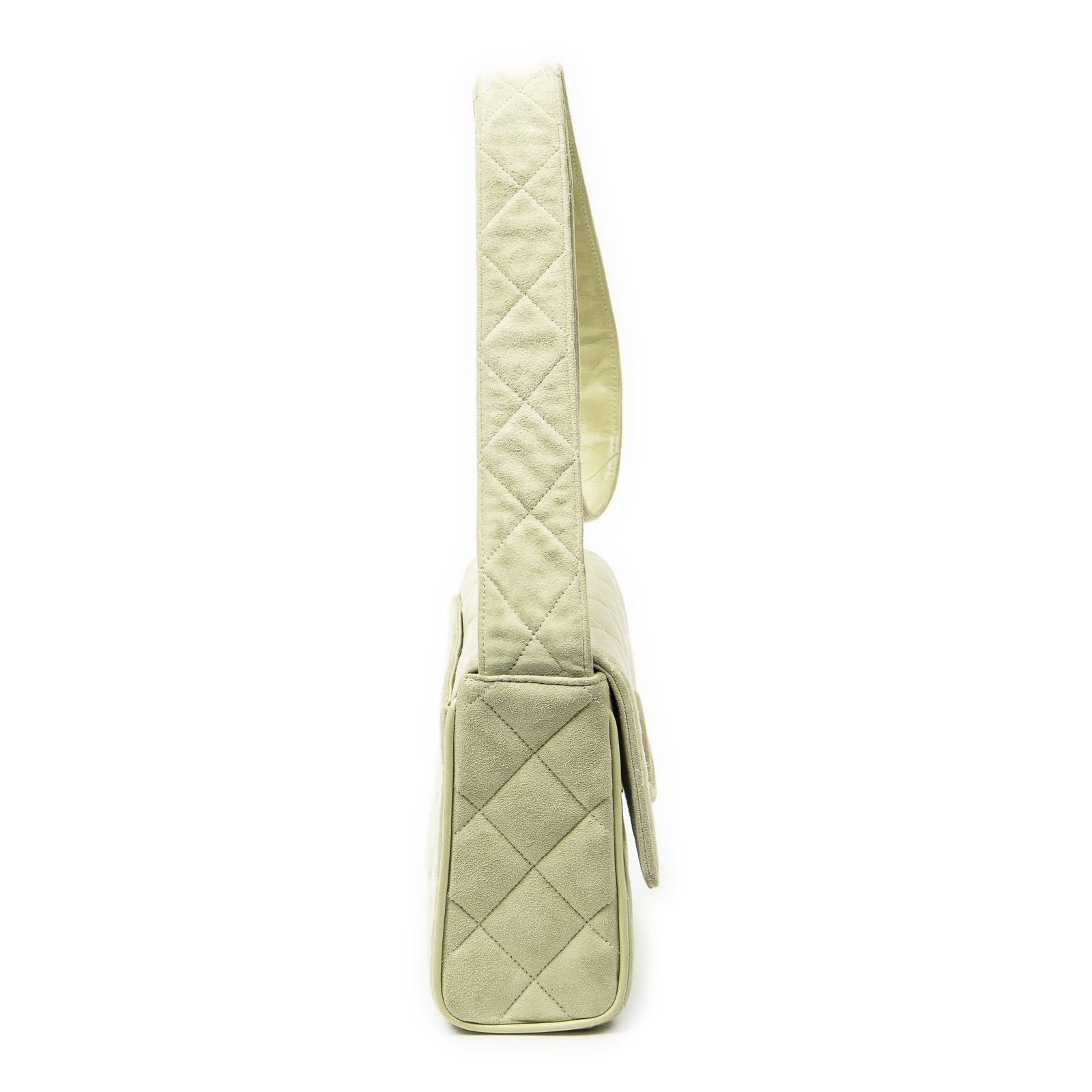 Chanel Mini CC Square Flap Bag Light Green Quilted Suede Leather — view 4