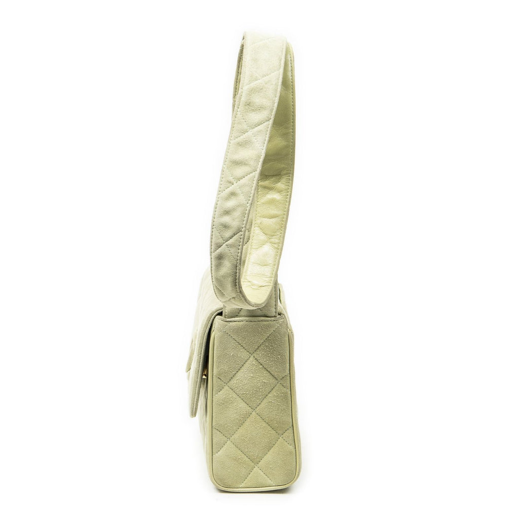 Chanel Mini CC Square Flap Bag Light Green Quilted Suede Leather — view 3