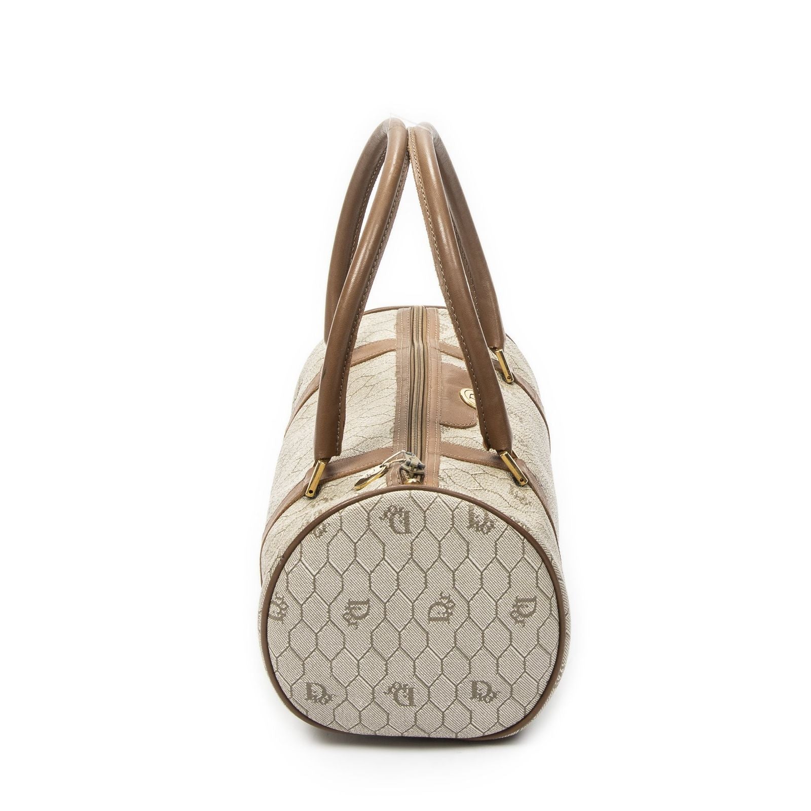 Dior Vintage Barrel Boston Brown Honeycomb Canvas Handbag — view 4