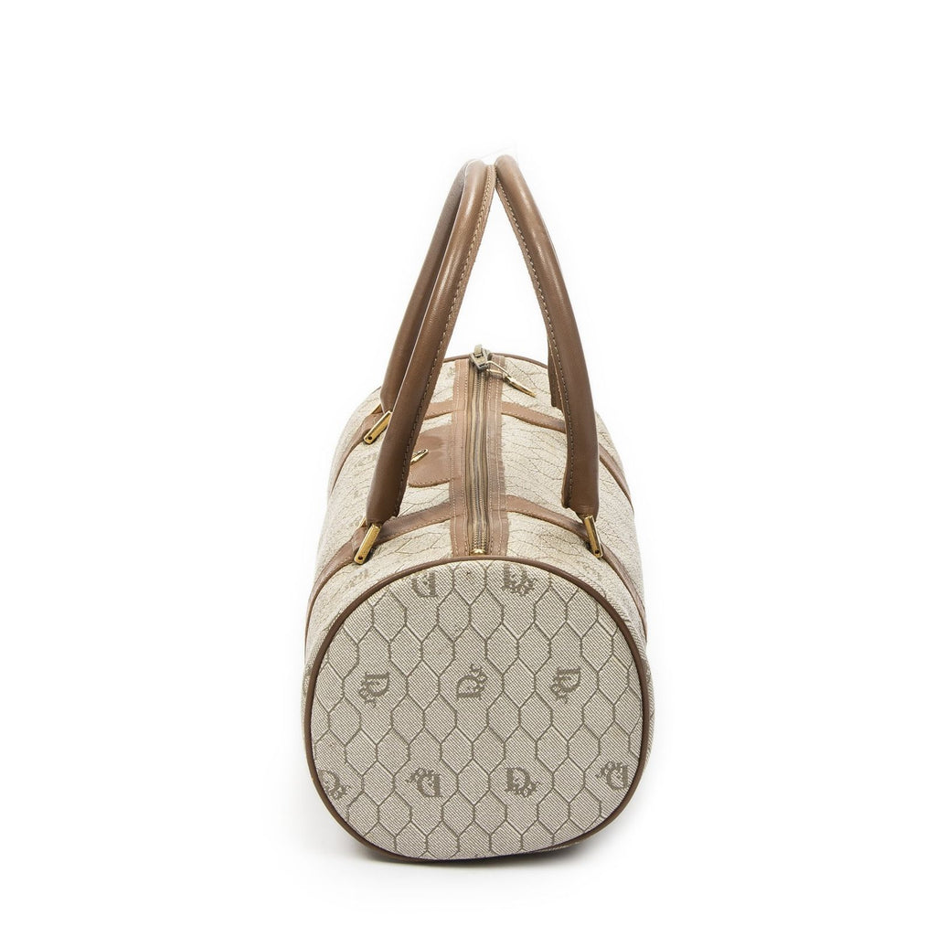 Dior Vintage Barrel Boston Brown Honeycomb Canvas Handbag — view 3