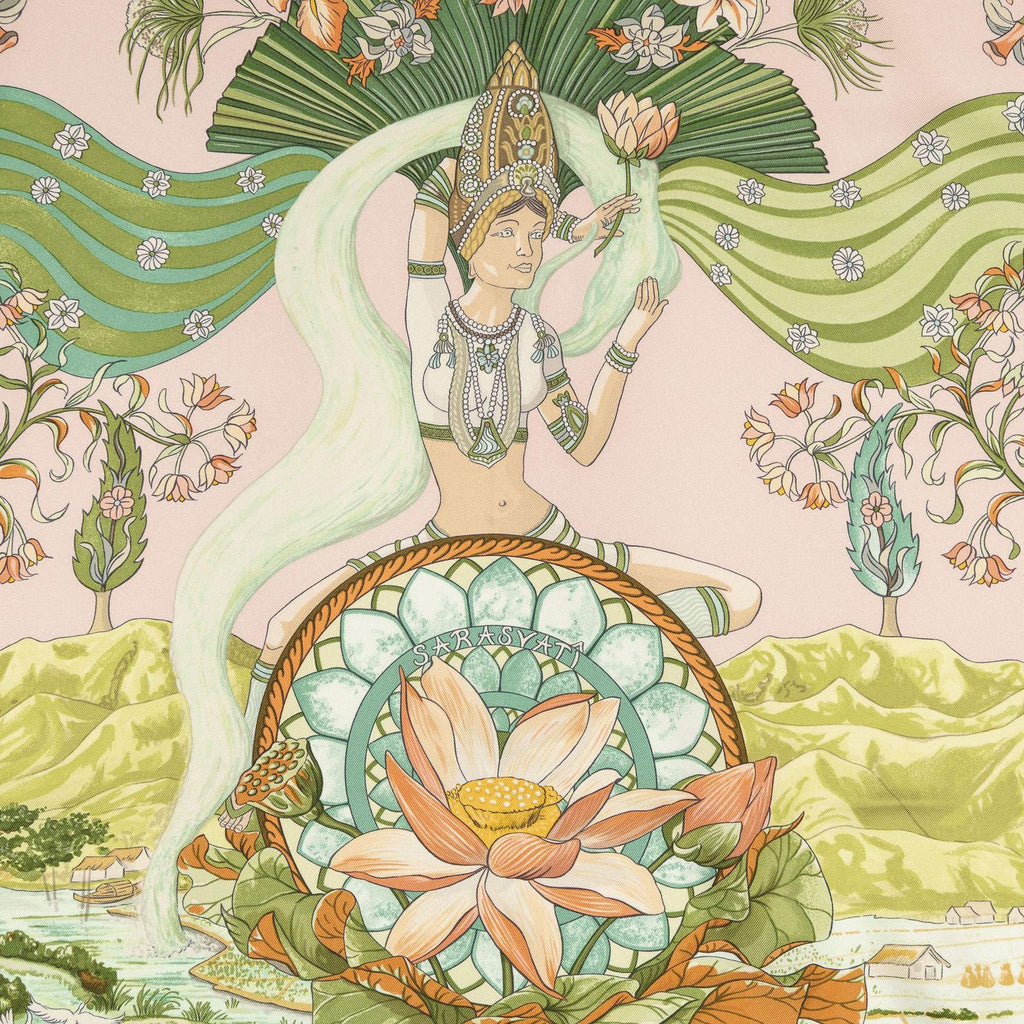 Hermes Scarf Light Pink Green Orange Twill Silk