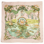 Hermes Scarf Light Pink Green Orange Twill Silk