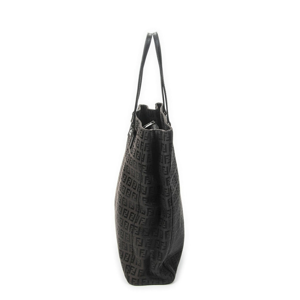 Fendi Vertical FF Slim Handle Tote Black Zucchino Canvas — view 3