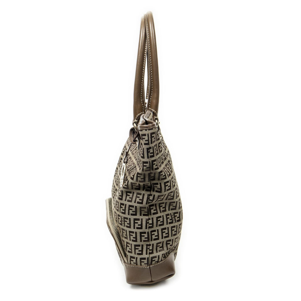 Fendi Front Pocket Bucket Tote Brown Zucchino Canvas — view 3