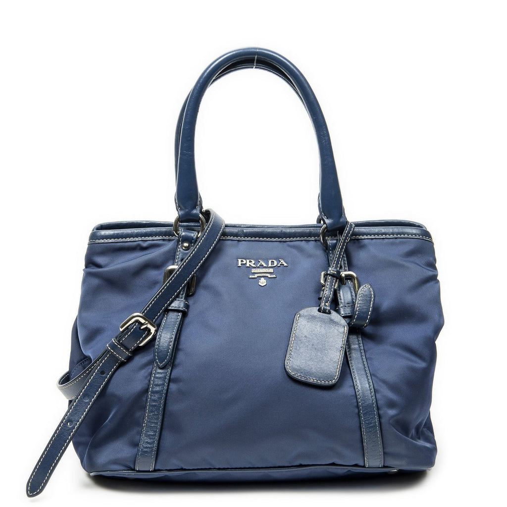 Prada Horizon Tal Convertible Gaufre Tote Blue Nylon Canvas