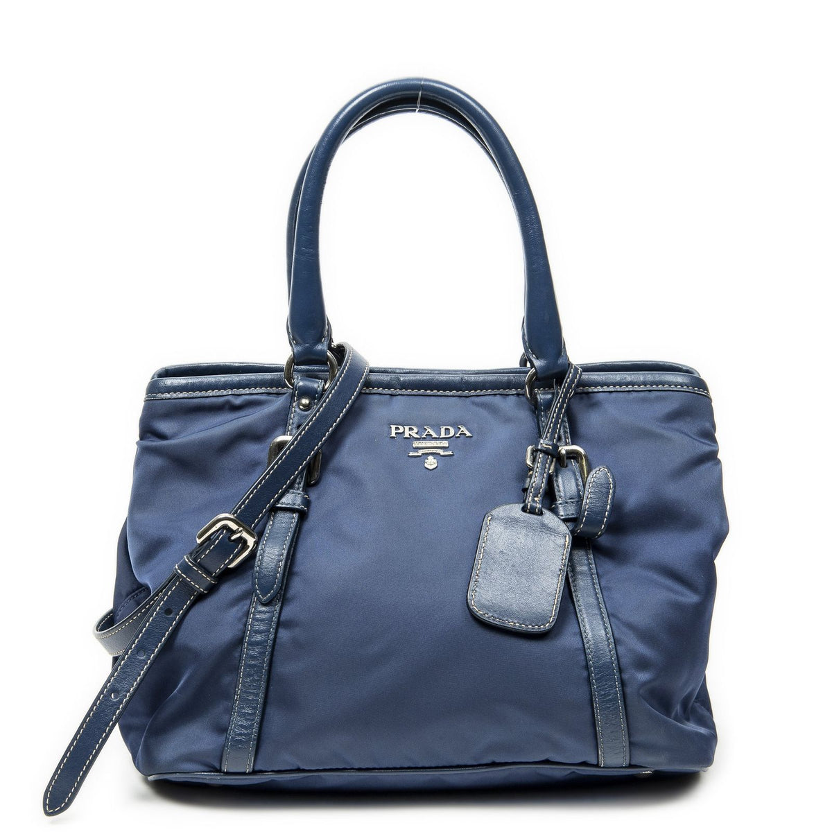 Prada Horizon Tal Convertible Gaufre Tote Blue Nylon Canvas