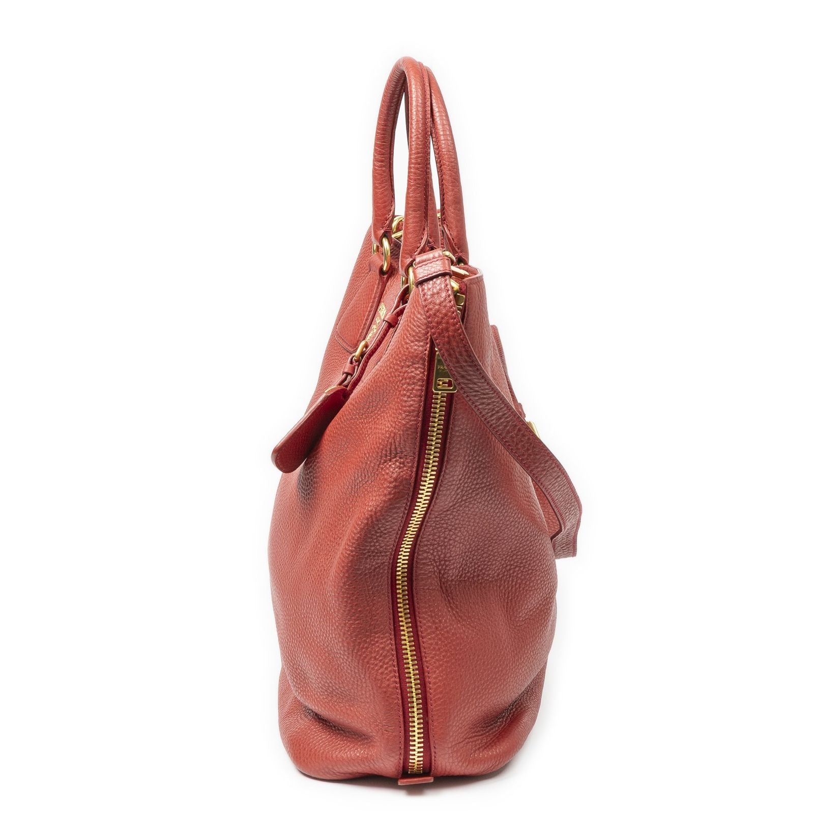 Prada Large Zip Tote Red Vitello Daino — view 3