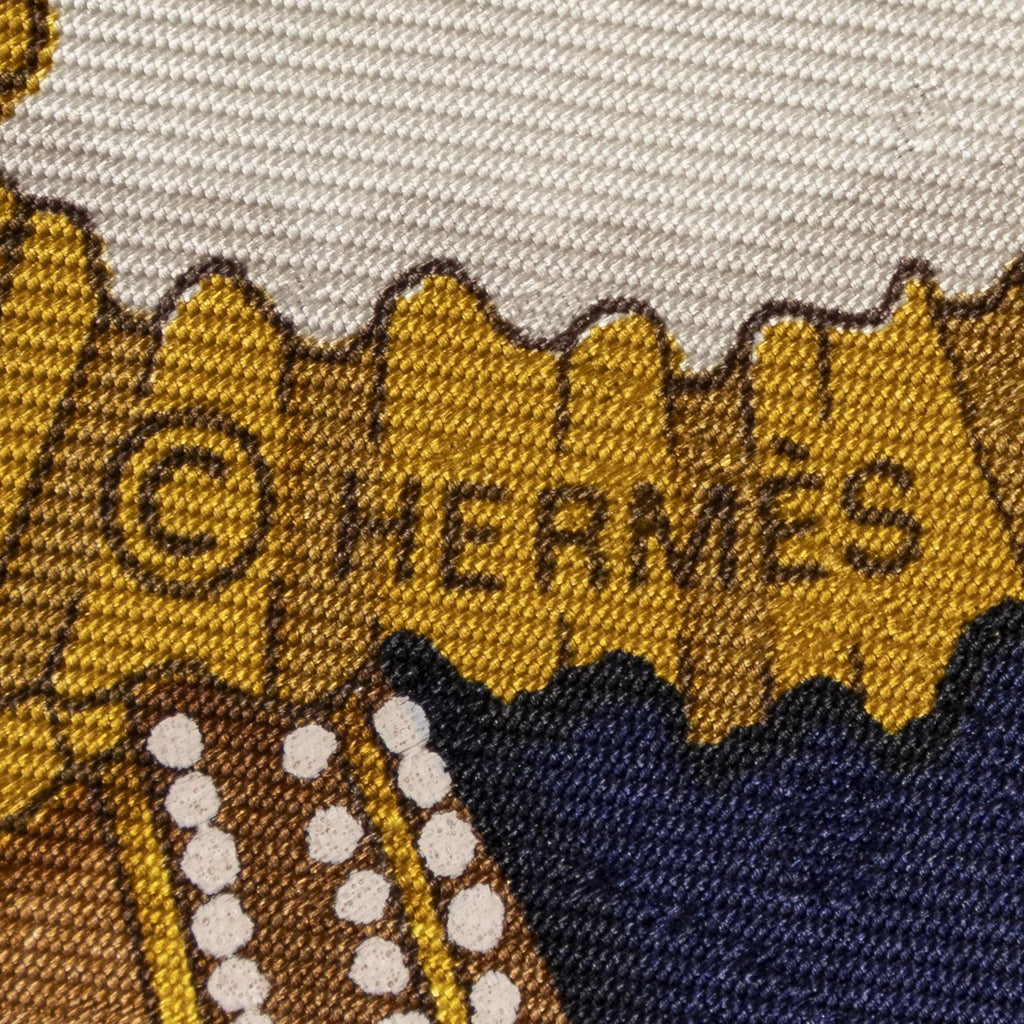 Hermes Scarf Navy Ivory Gold 100% Jacquard Silk — view 4