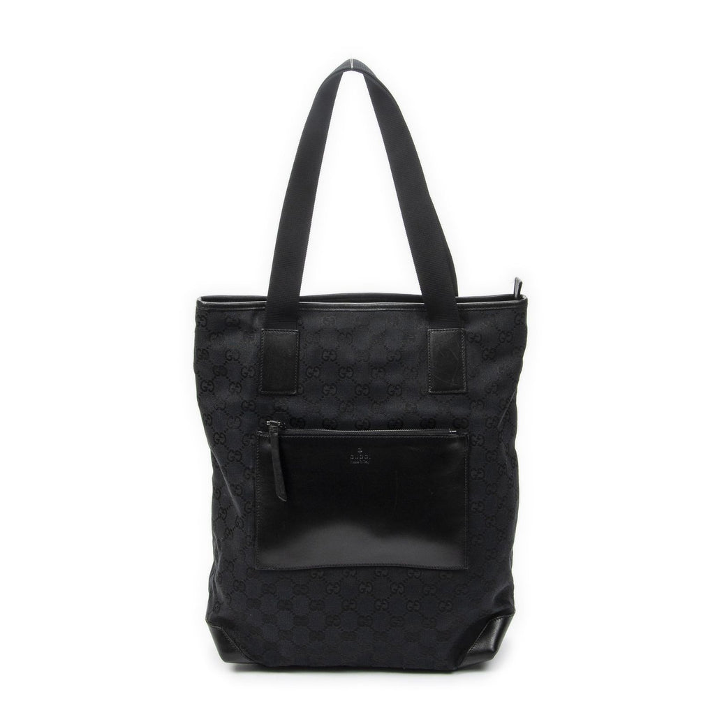 Gucci Front Pocket Zip Tote Black GG Canvas
