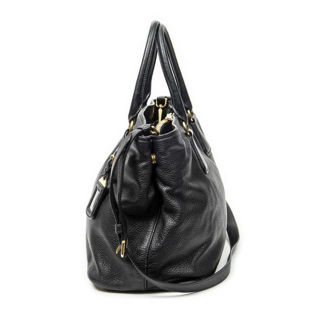 Prada Convertible Open Tote Black Vitello Daino — view 3