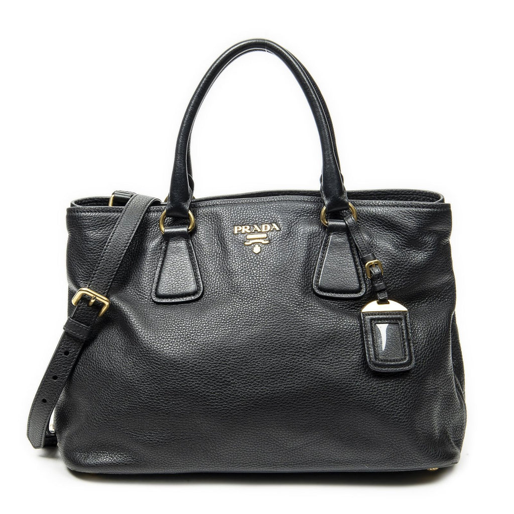 Prada Convertible Open Tote Black Vitello Daino
