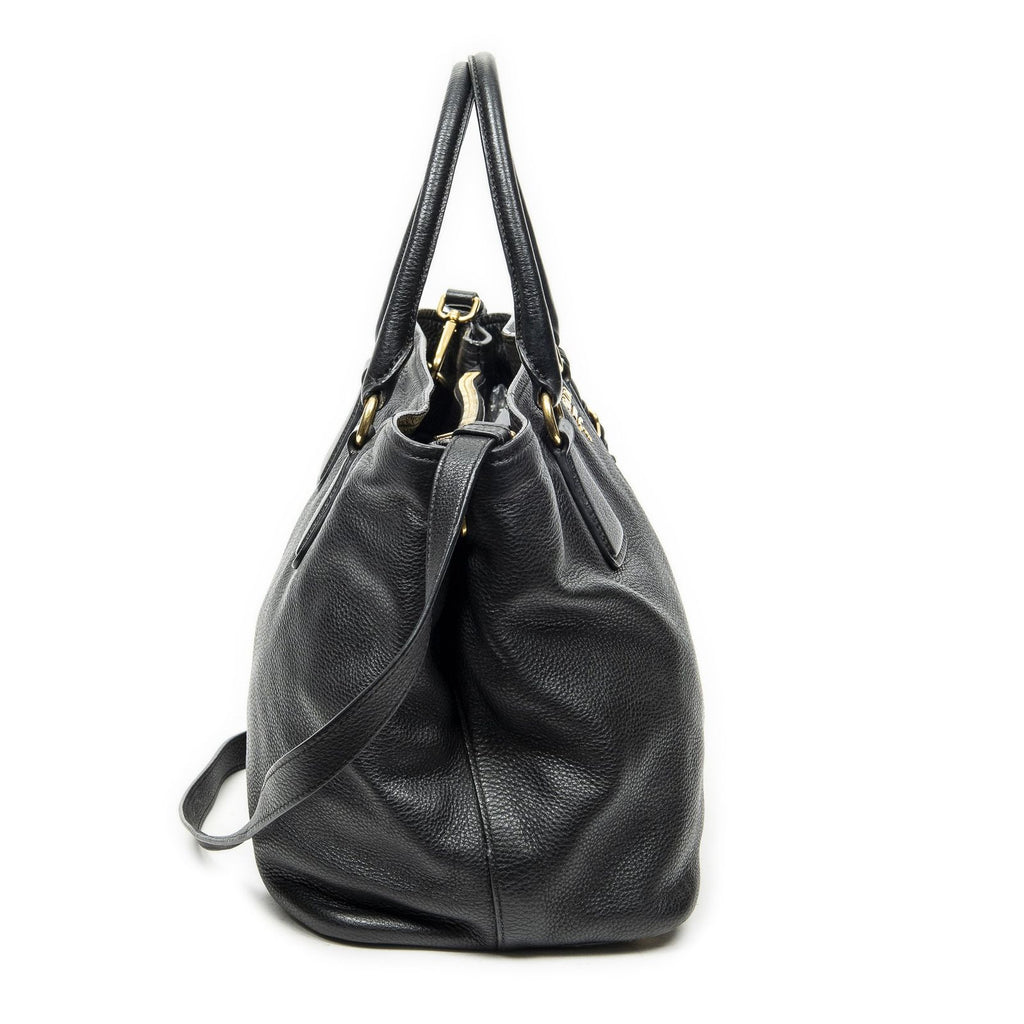Prada Convertible Open Tote Black Vitello Daino — view 4