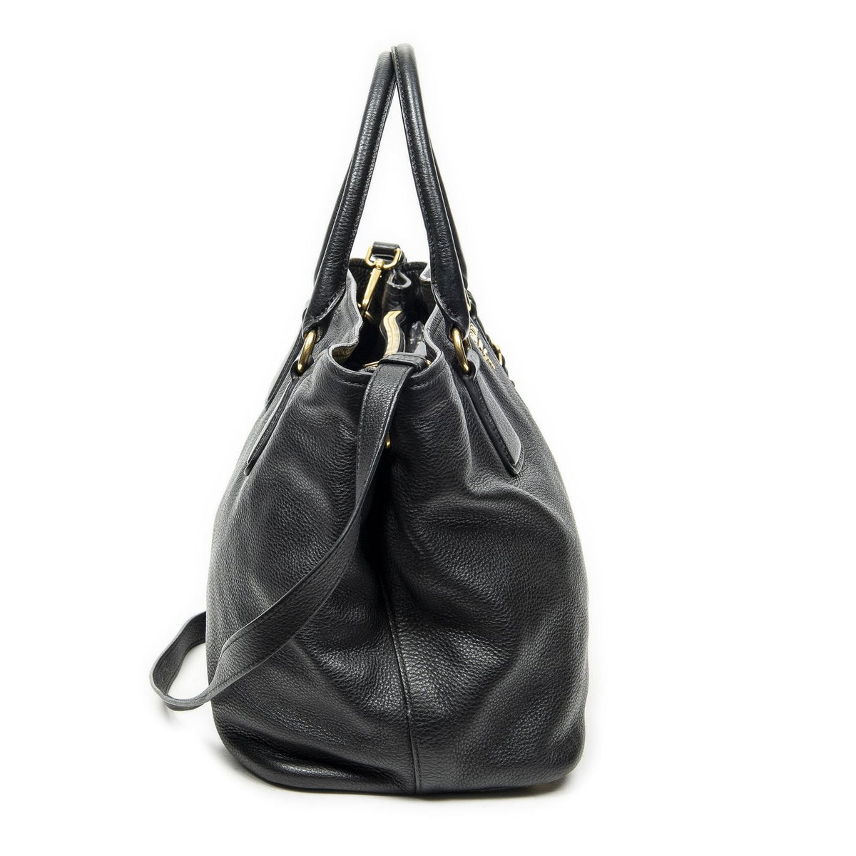 Prada Convertible Open Tote Black Vitello Daino — view 4