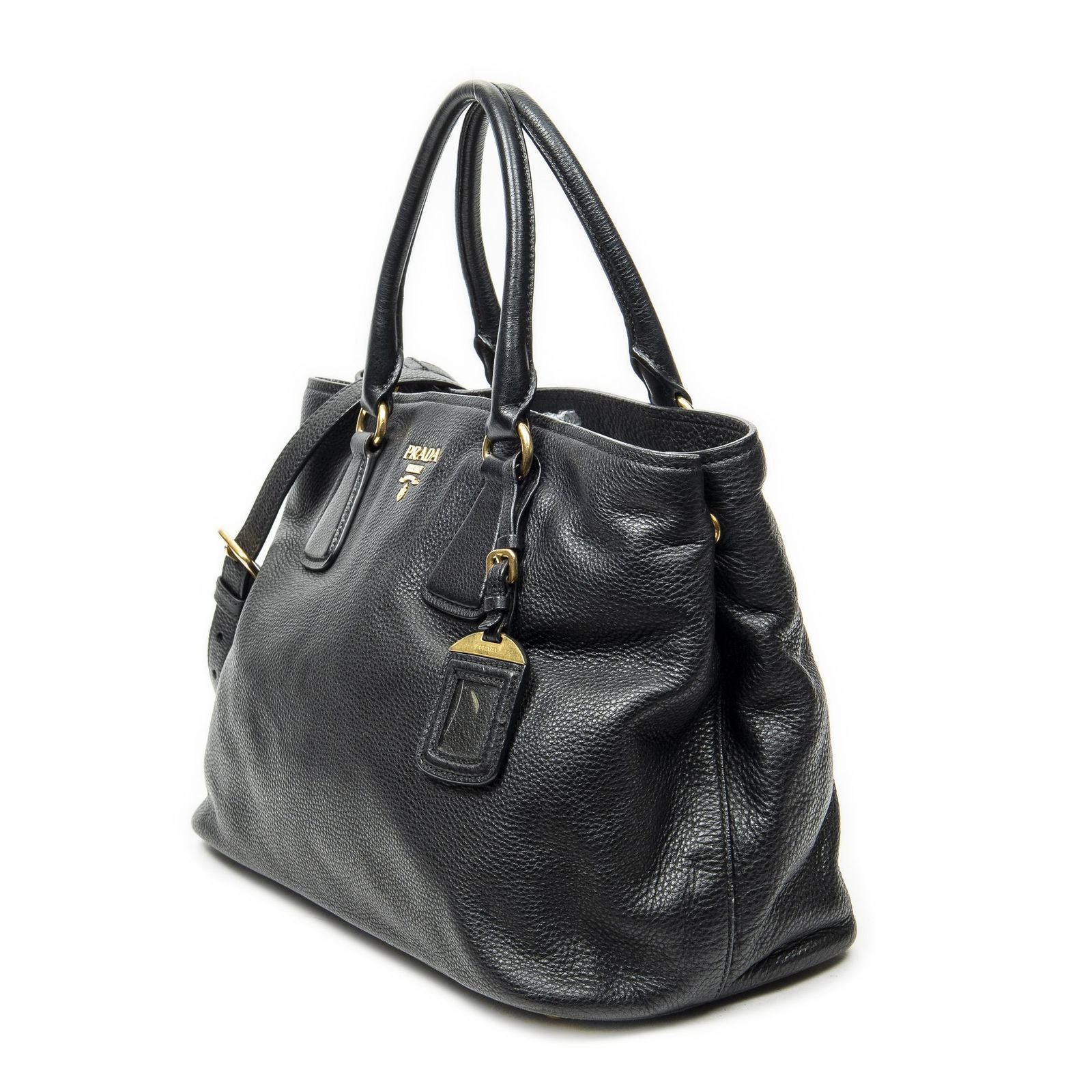 Prada Convertible Open Tote Black Vitello Daino — view 2