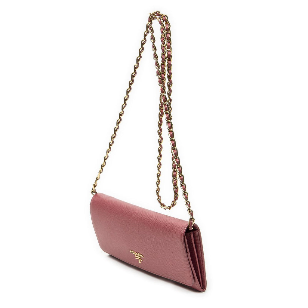 Prada Wallet on Chain Clutch Pink Saffiano Leather — view 2