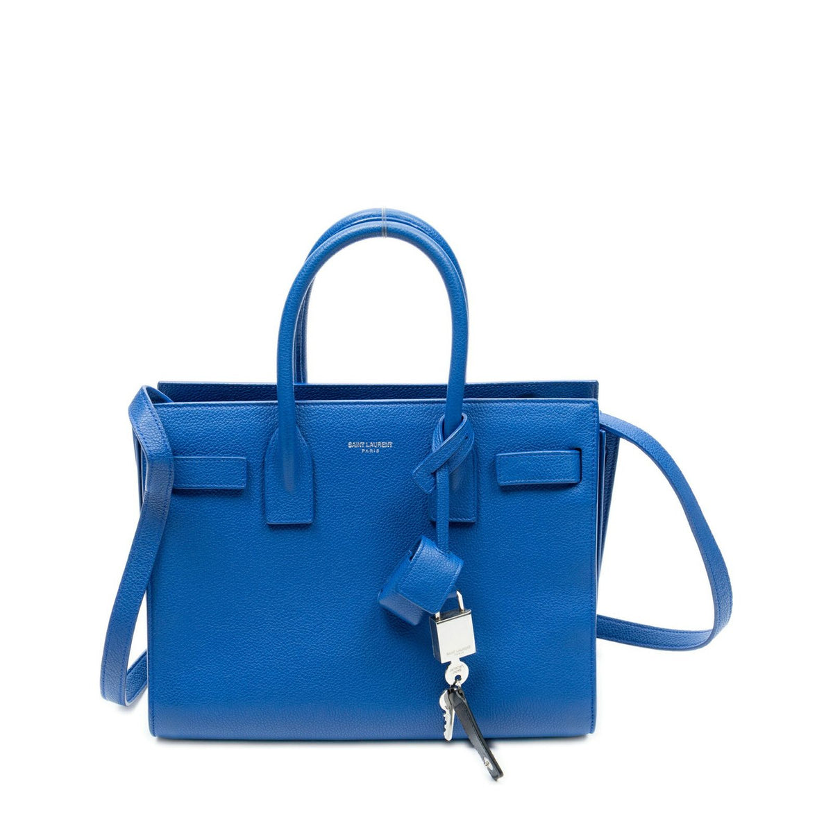 Saint Laurent Nano Sac de Jules Blue Grain Calfskin Leather Shoulder Bag