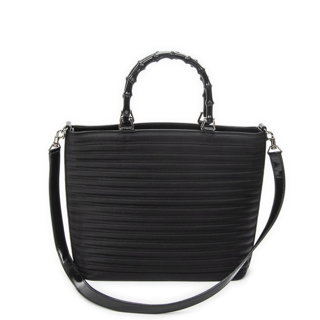 Gucci Medium Bamboo Bar Tote Black Matelasse Nylon Canvas — view 5