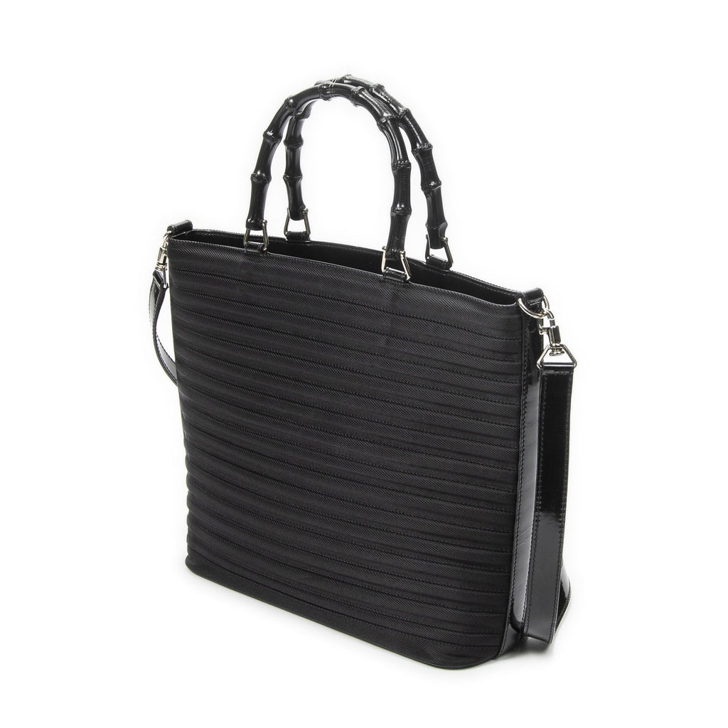 Gucci Medium Bamboo Bar Tote Black Matelasse Nylon Canvas — view 2