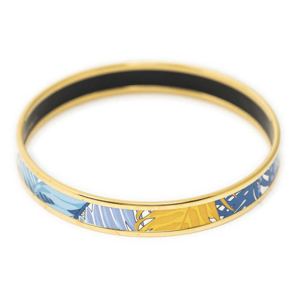 Hermes Enamel Bangle Blue Yellow Gold Plated Bracelet — view 3