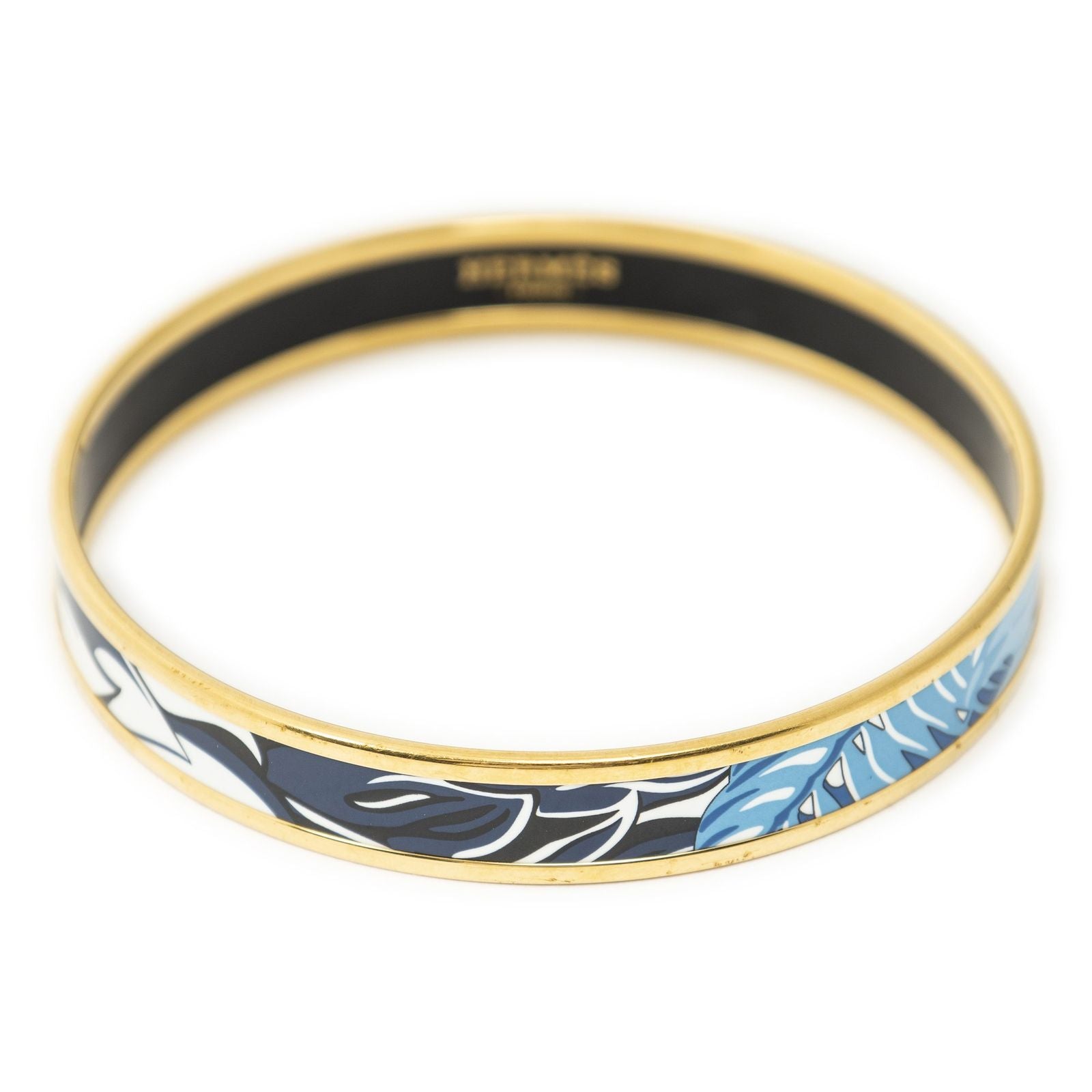 Hermes Enamel Bangle Blue Yellow Gold Plated Bracelet — view 2