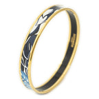 Hermes Enamel Bangle Blue Yellow Gold Plated Bracelet