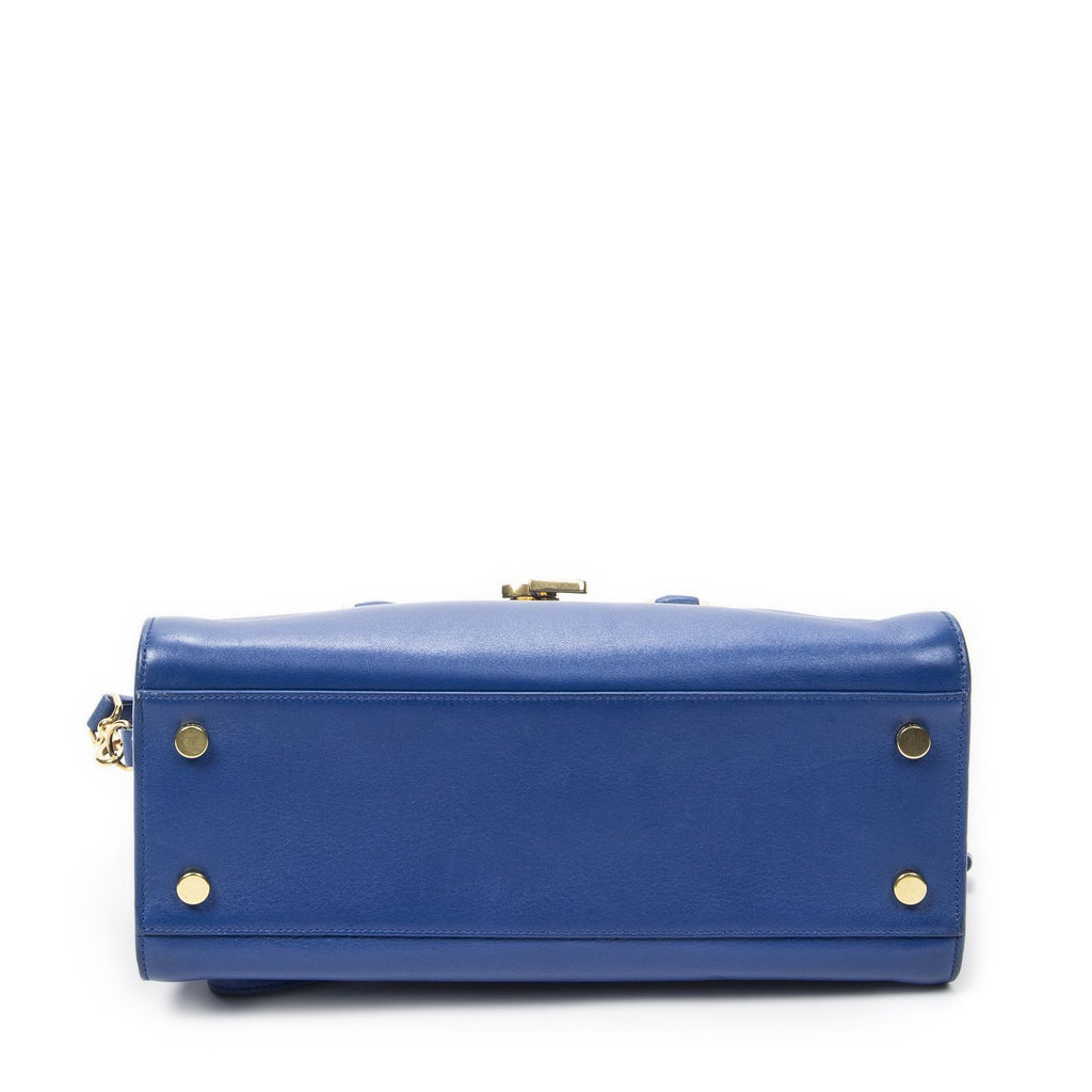 Saint Laurent Medium Monogram Cabas Blue Smooth Leather Shoulder Bag — view 6