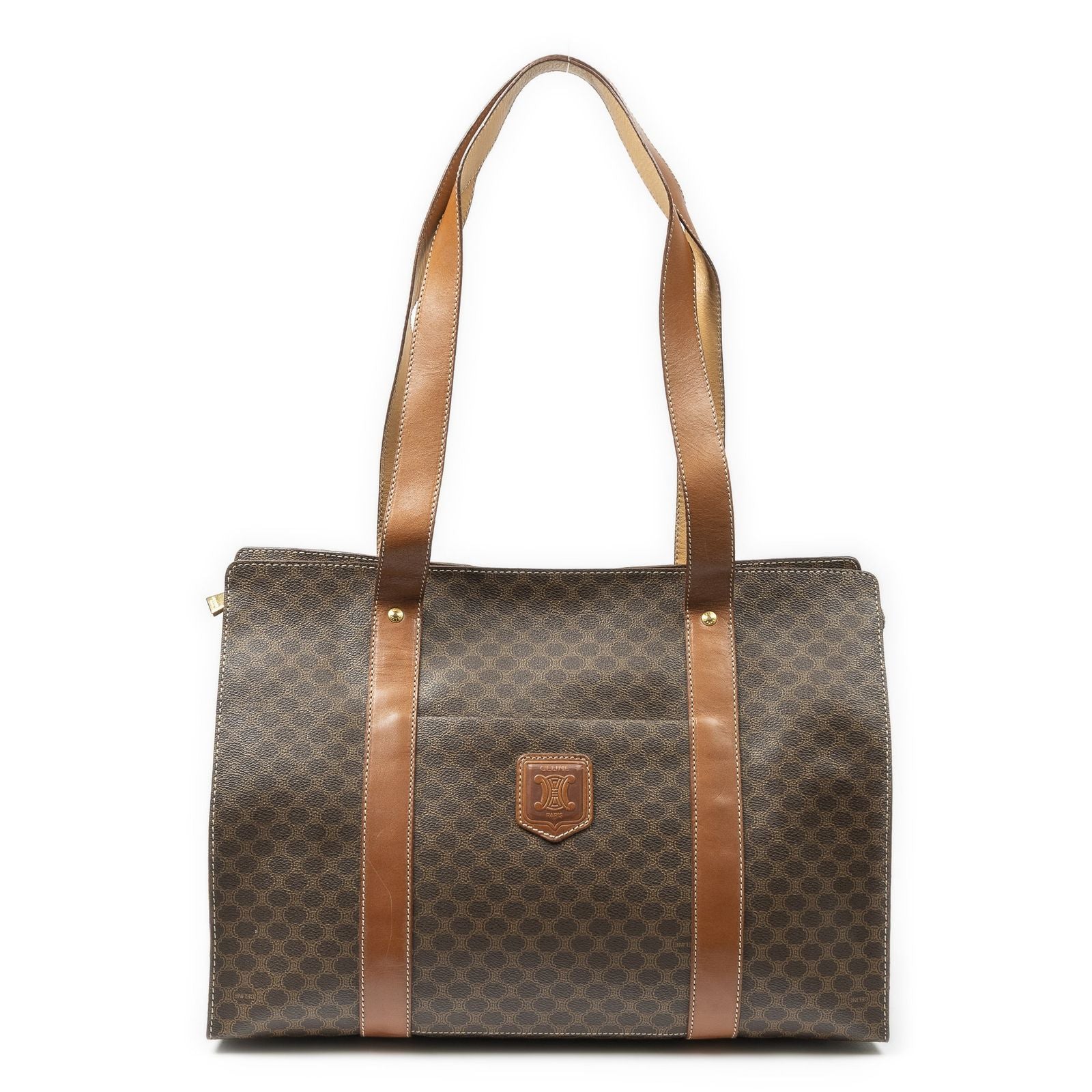 Celine Zip Shopping Tote Brown Beige Macadam Canvas