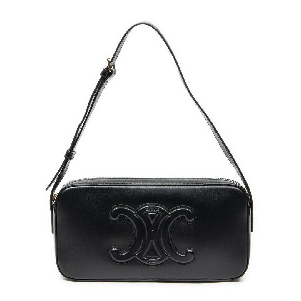 Celine Cuir Triomphe Mini Camera Bag Black Calfskin Leather