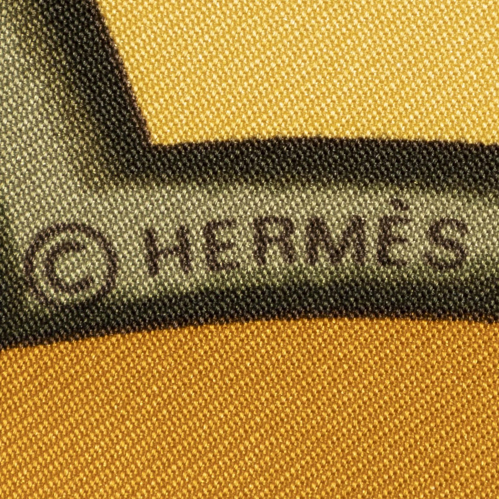 Hermes Scarf Yellow Tan Green Twill Silk — view 4