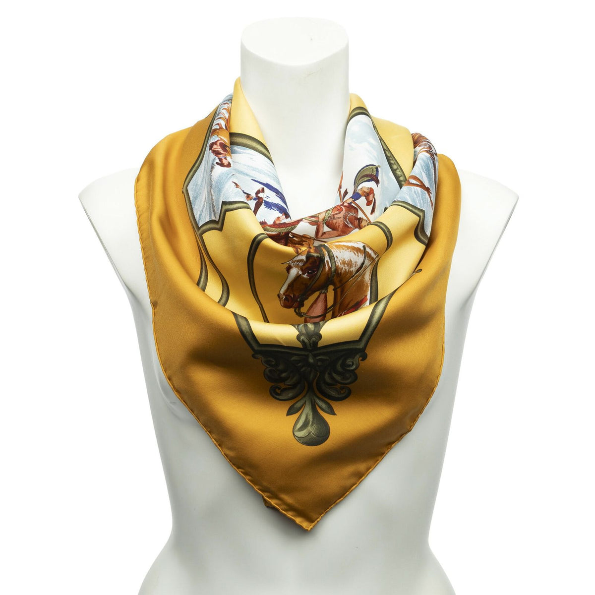 Hermes Scarf Yellow Tan Green Twill Silk