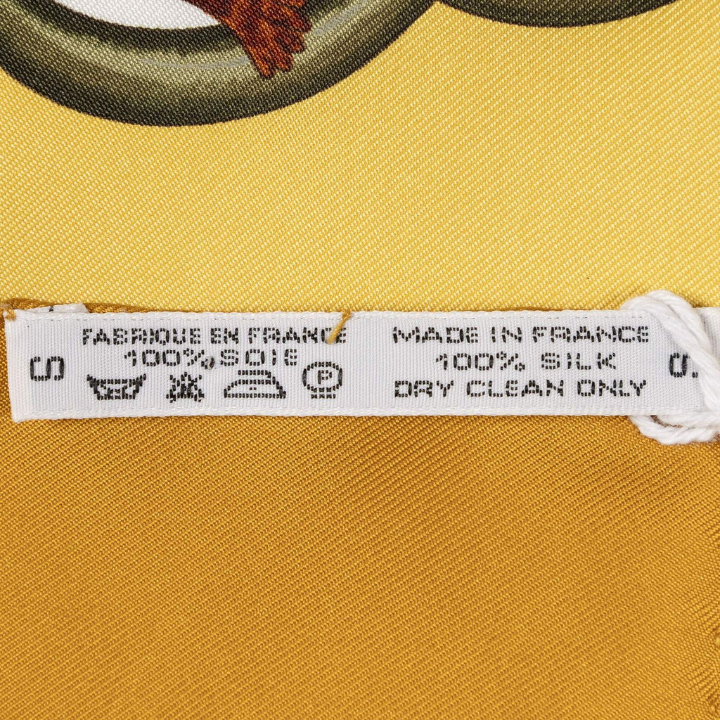 Hermes Scarf Yellow Tan Green Twill Silk — view 5