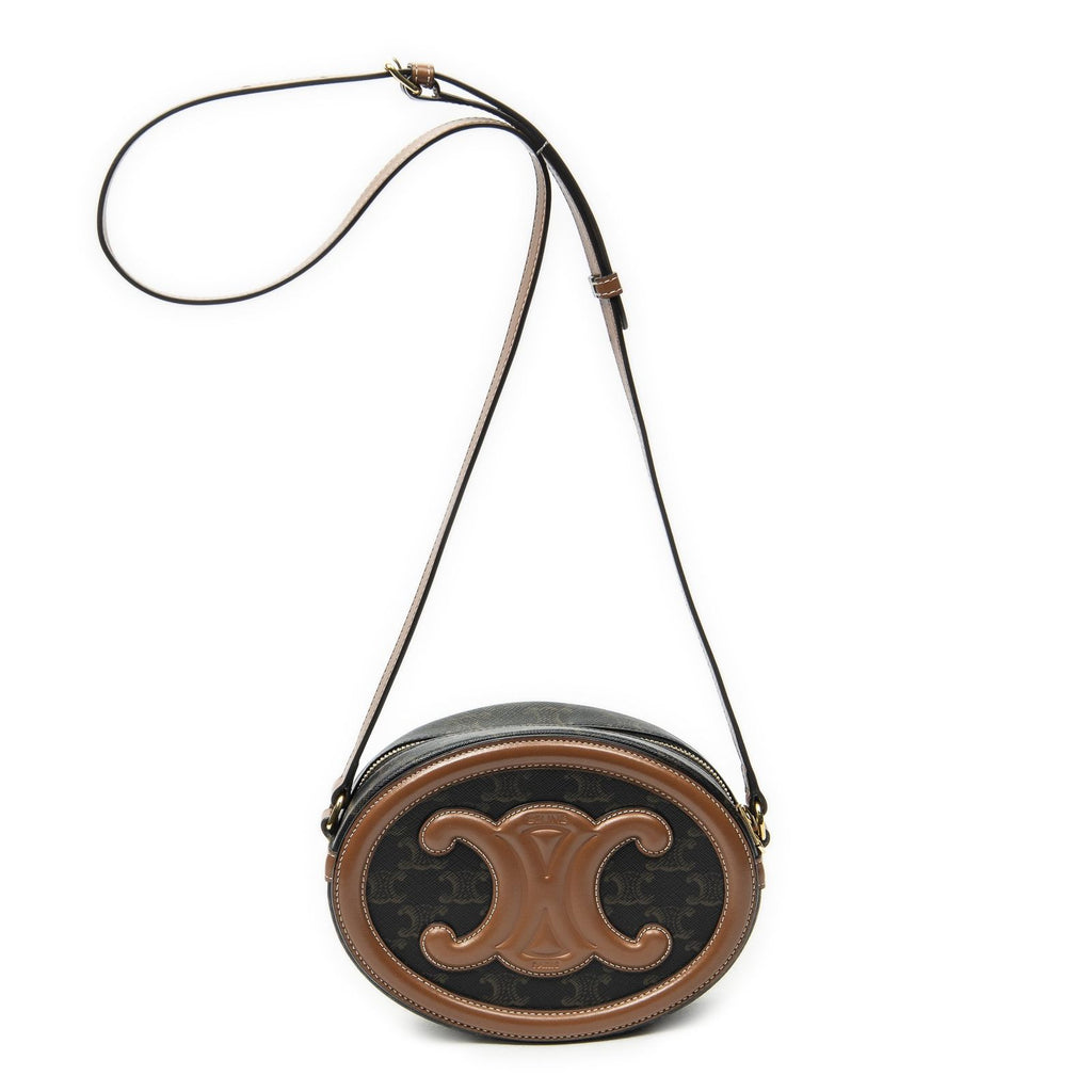 Celine Small Cuir Triomphe Oval Crossbody Brown Black Canvas — view 5