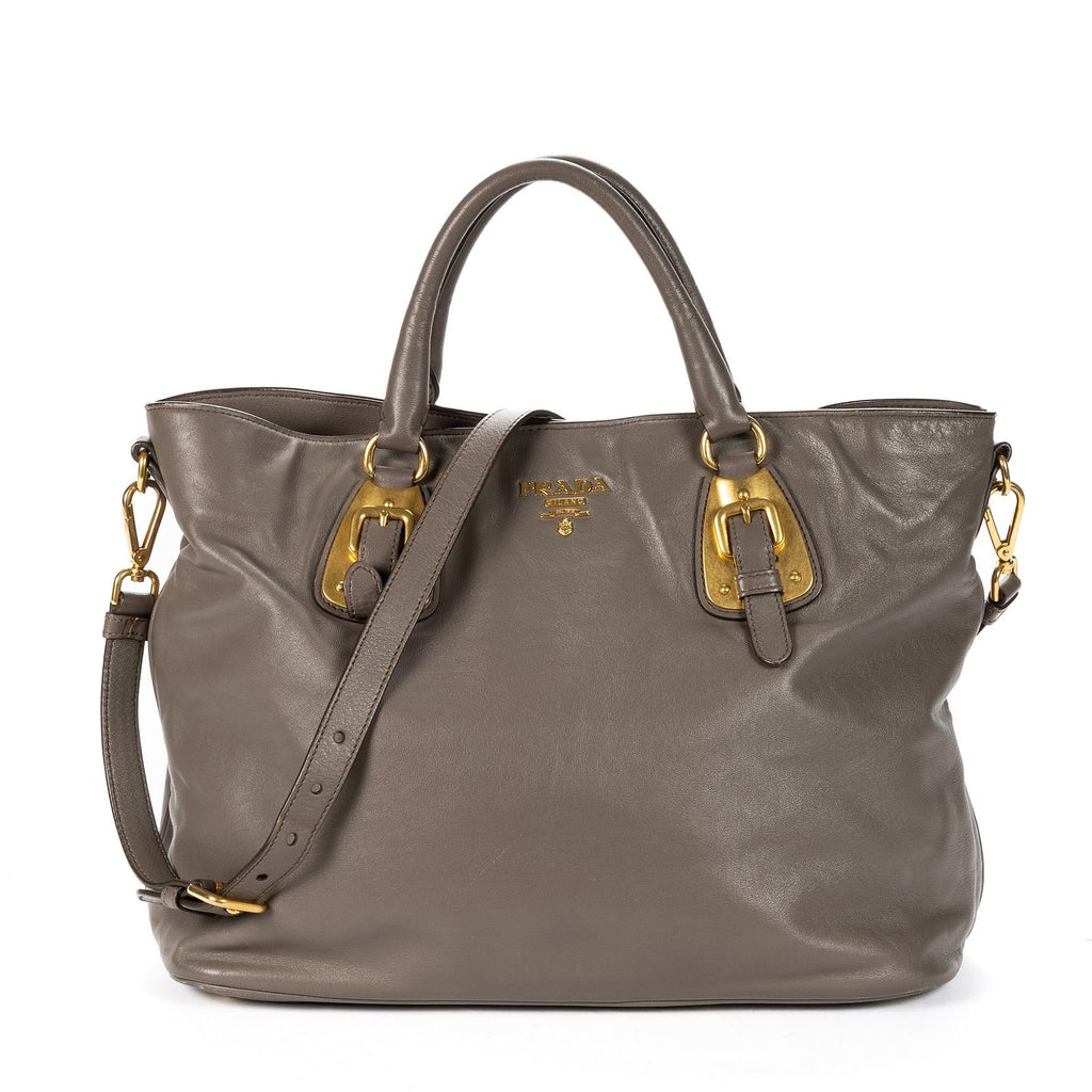 Prada Soft Tote Gray Smooth Leather