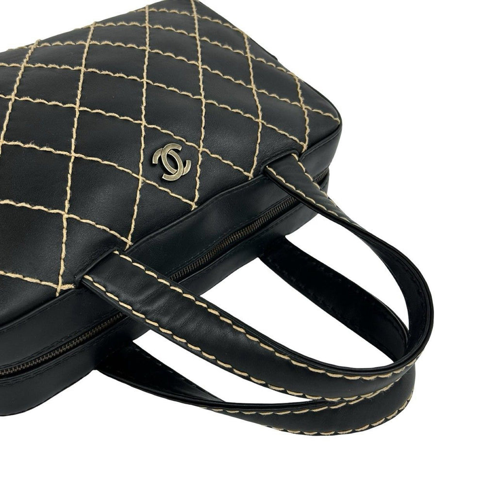 Chanel CC Logo Wild Stitch Leather Mini Boston Bag Black — view 4