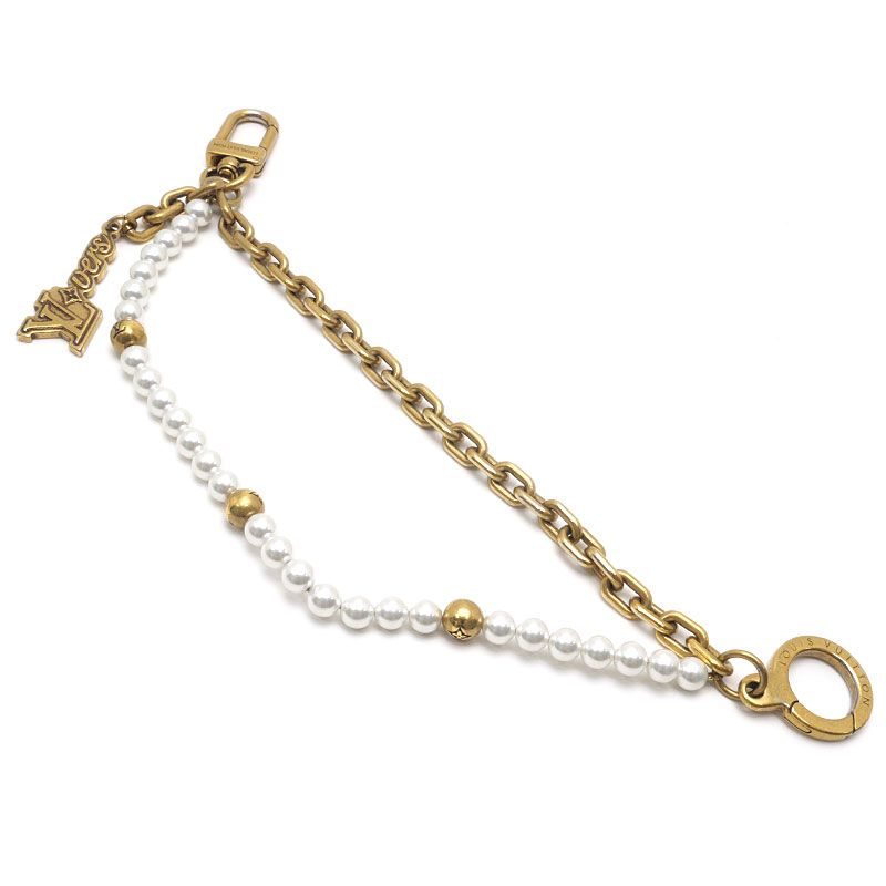 Louis Vuitton Bag Charm Chain Belt LV Pearl Gold Keychain — view 2