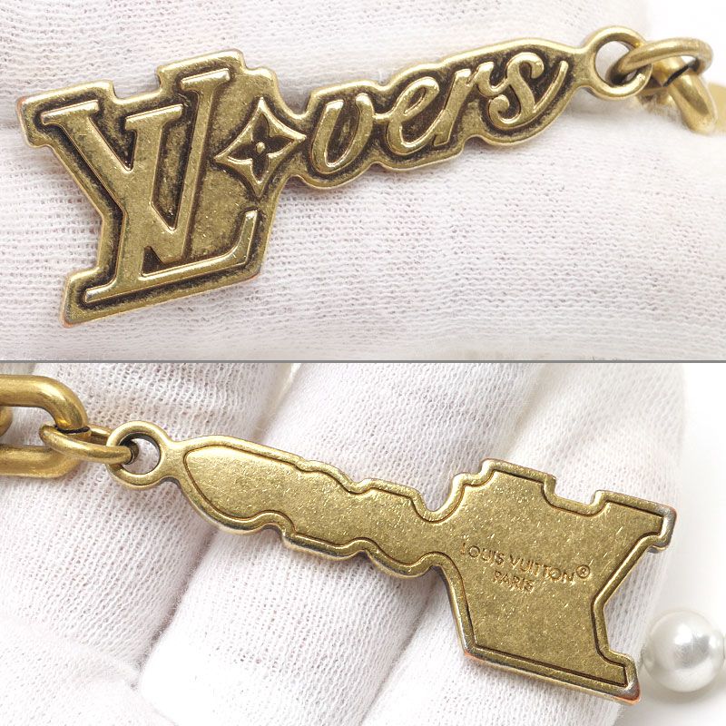 Louis Vuitton Bag Charm Chain Belt LV Pearl Gold Keychain — view 3