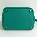 Hermes Picotin 18 PM Blue Paon Silver Taurillon Clemence Green Handbag — view 4